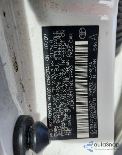 2010 Toyota Prius from USA, damaged, VIN JTDKN3DU7A0037993